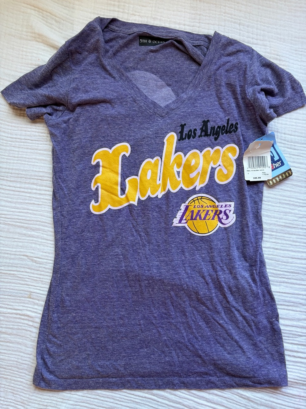 NEW 5th & Ocean Purple Los Angeles Lakers V-Neck Tee Women Small